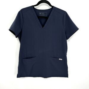 FIGS Navy Blue Technical Collection Scrubs V-Neck Short Sleeve Top Size Small